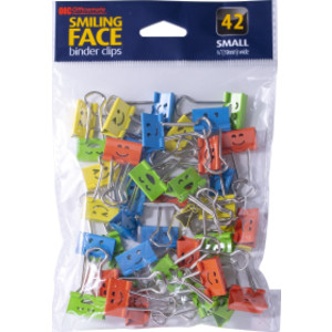 Smiling Face Binder Clips, Small, Assorted Colors, Pack of 42