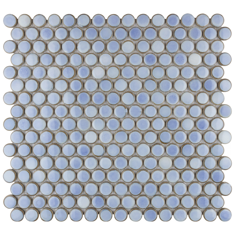 Sample – Hudson Penny Round Frost Blue Porcelain Mosaic Tile