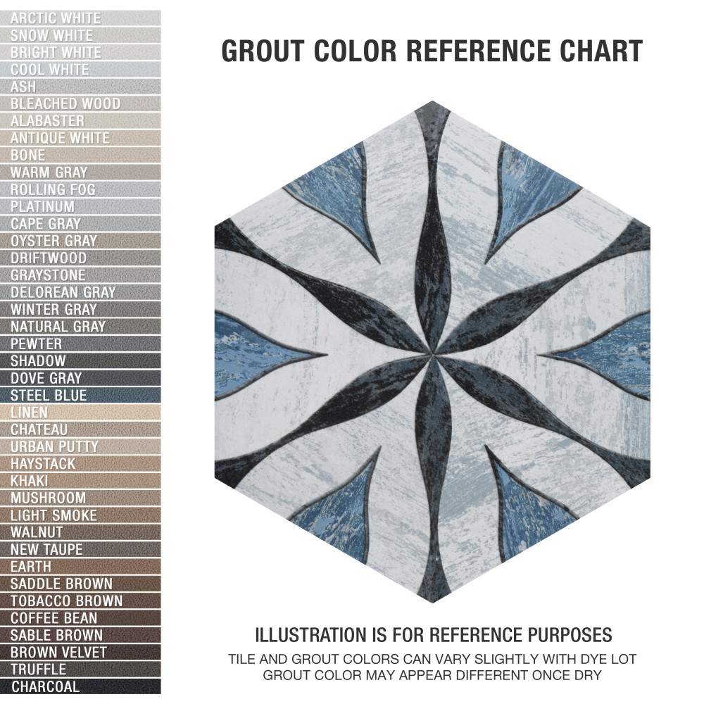 Sample – Cassis Hex Flower Black Porcelain Floor and Wall Tile