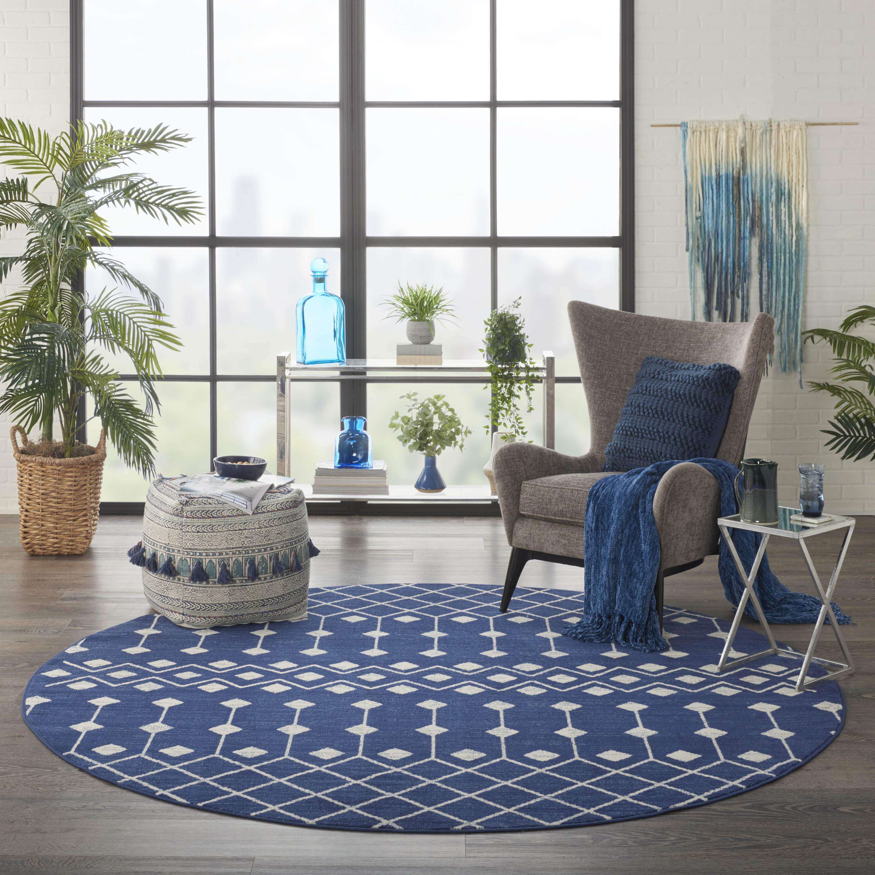 Nourison Grafix 8' x Round Navy Bohemian Indoor Rug