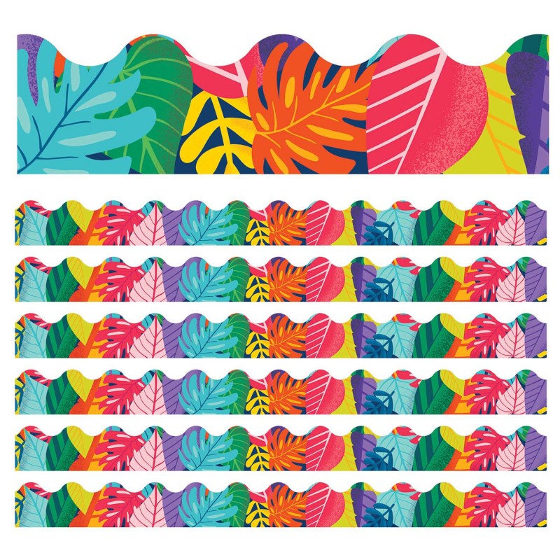 One World Colorful Leaves Scalloped Border, 39 Feet Per Pack, 6 Packs