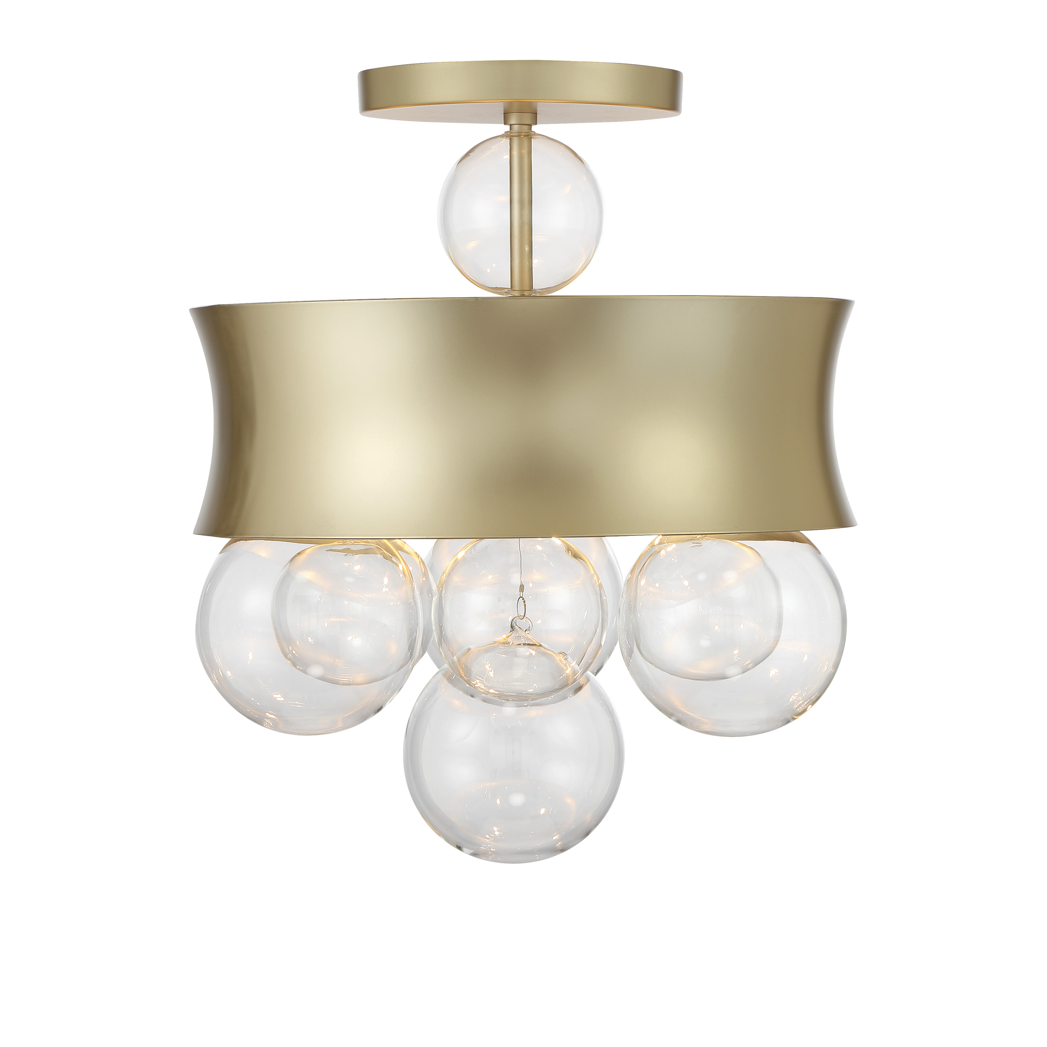 The Verdi Square by Robin Baron brings sophisticated style with its soft gold finish and clear glass shades. This convertible 3-light pendant offers flexible installation options and dimmable functionality for customized ambiance. - alternate view