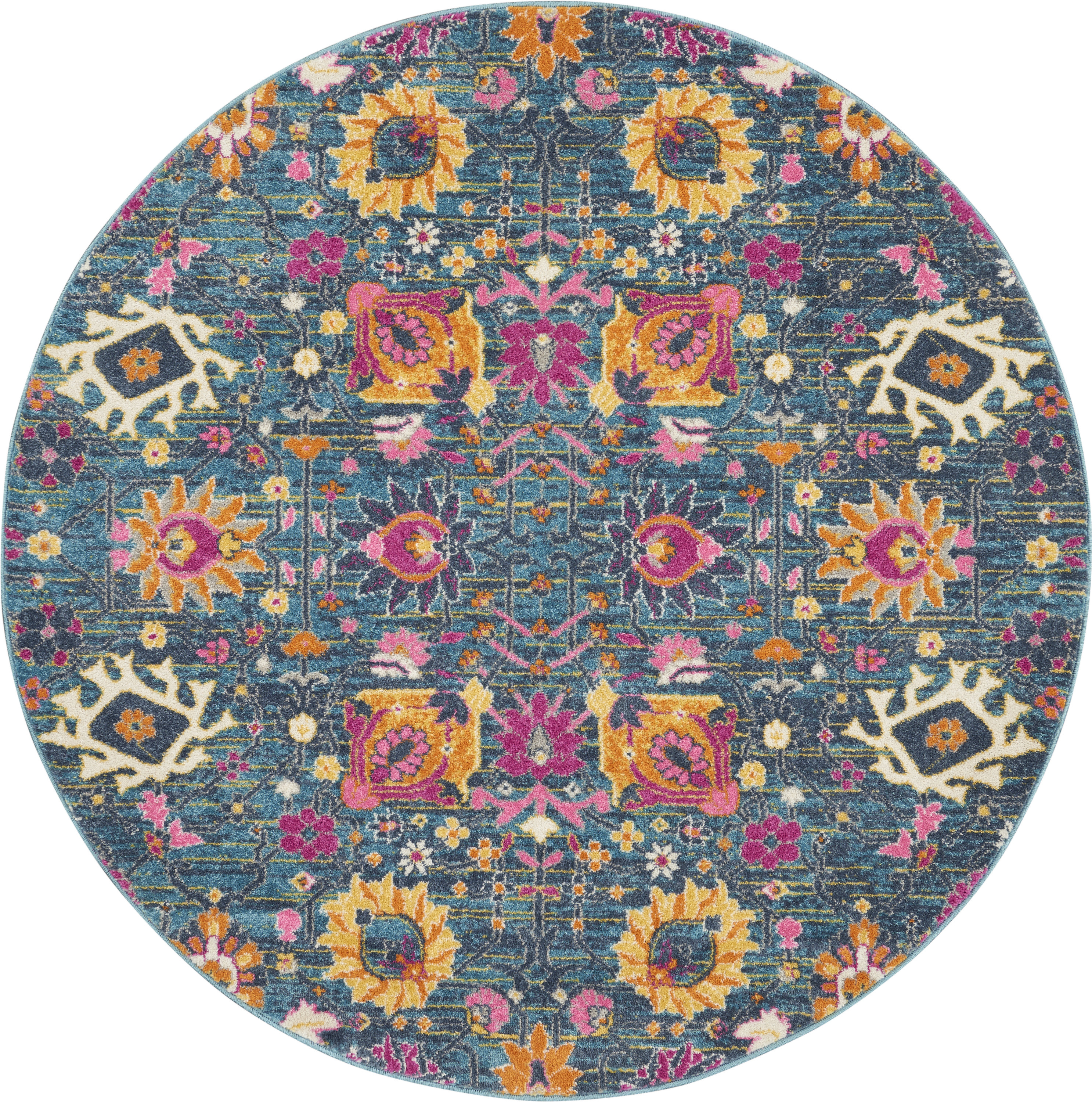 Nourison Passion 5' x Round Denim Bohemian Indoor Rug