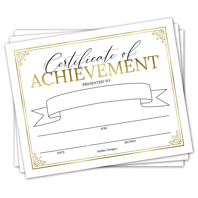 Elegant Gold Award Certificates of Achievement for Students, Set of 25