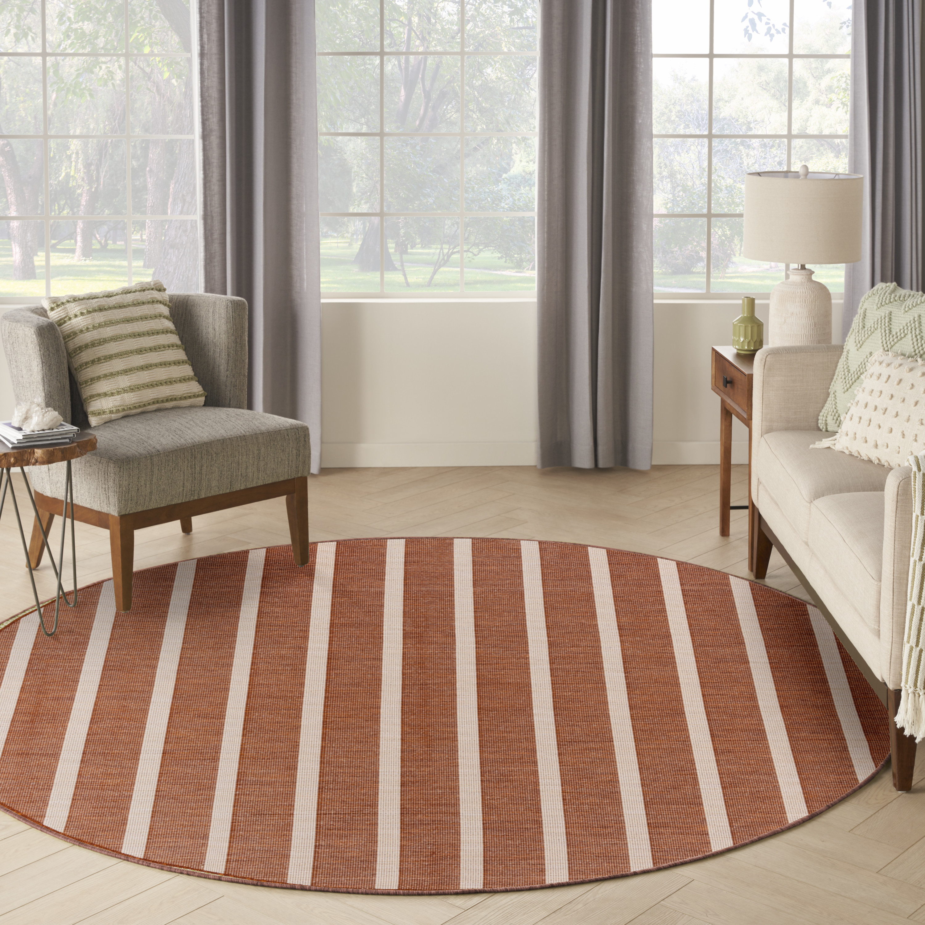 Nourison Positano 8' x Round Terracotta Ivory Modern Rug