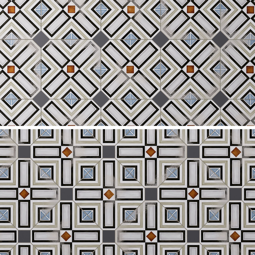 Vaudeville Octagon Deco Ritter with Taco Antracita 7-7/8 in. x 7-7/8 in. Porcelain Floor and Wall Tile