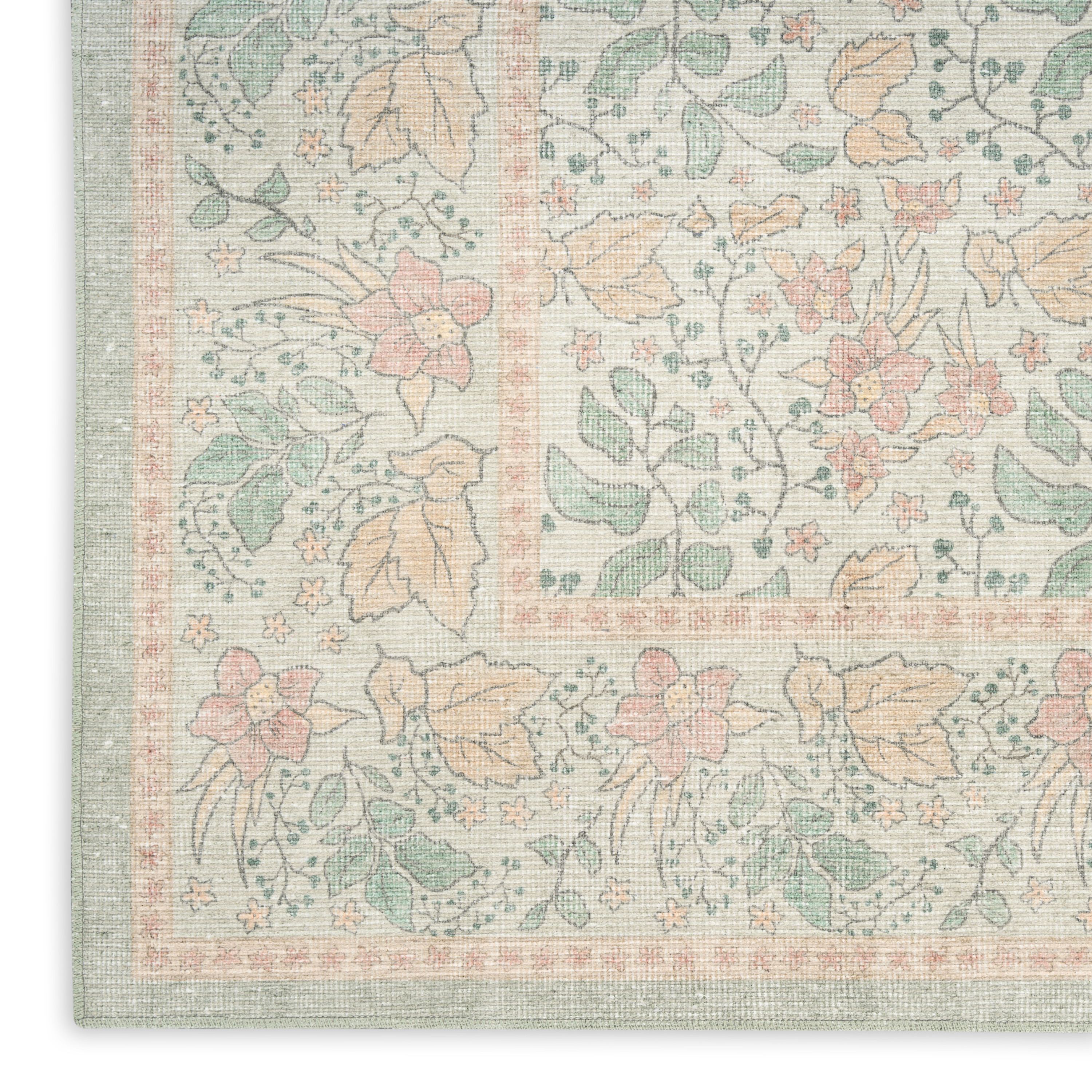 Nourison Botanical Washables 2' x 6' Green Multicolor Farmhouse Indoor Rug