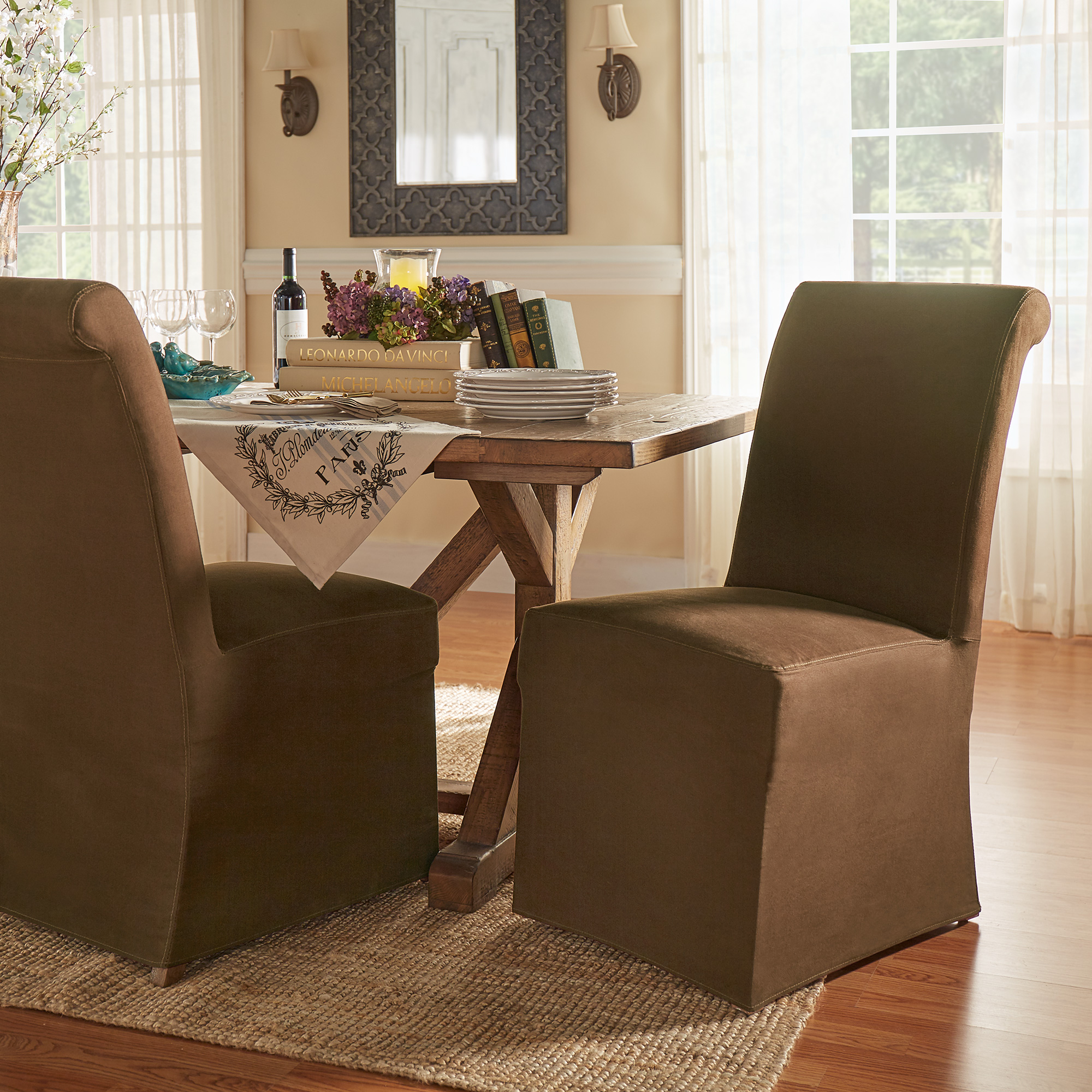 Slipcovered Rolled Back Parsons Chairs (Set of 2)