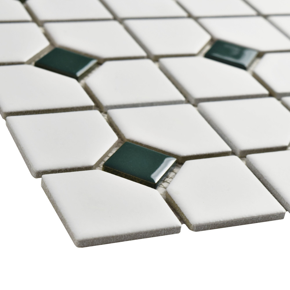 Oxford Matte White w/ Green Dot 11-3/8 in. x 11-3/8 in. Porcelain Mosaic Tile
