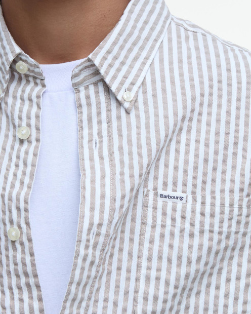 Cresswell Seersucker Tailored Long-Sleeved Shirt Stone