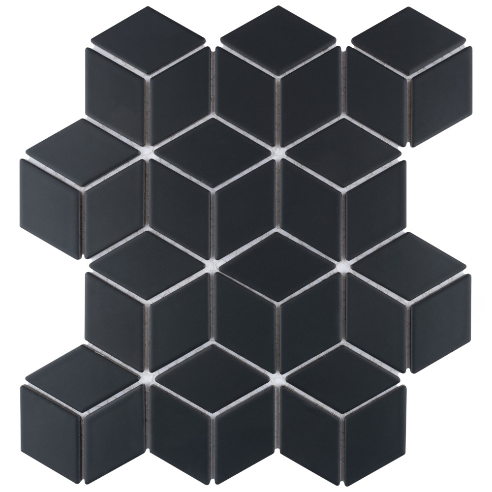 Hudson Rhombus Matte Black 10-1/4 in. x 11-3/4 in. Porcelain Mosaic Tile