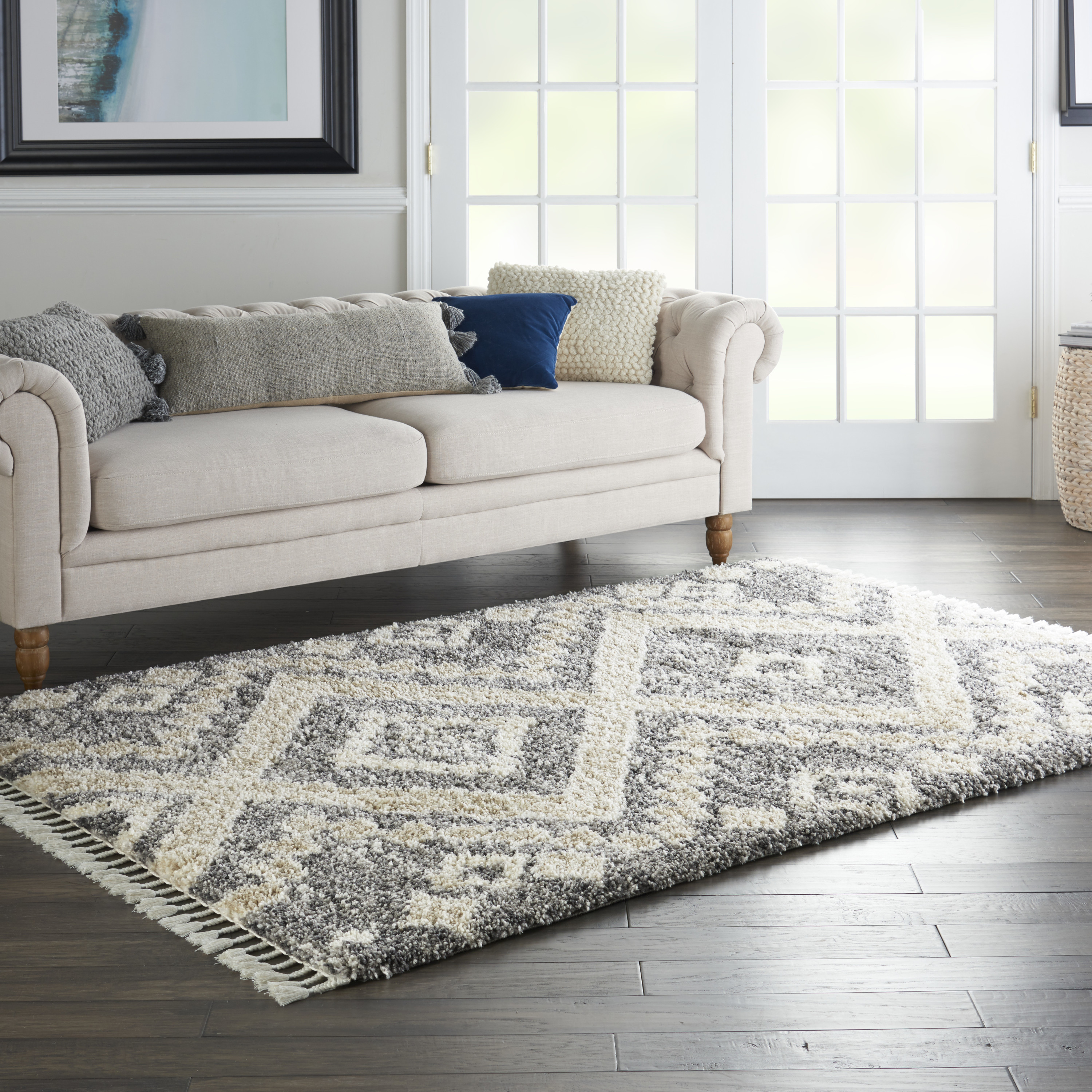 Nourison Oslo Shag 5'3" x 7'9" Grey Ivory Shag Indoor Rug