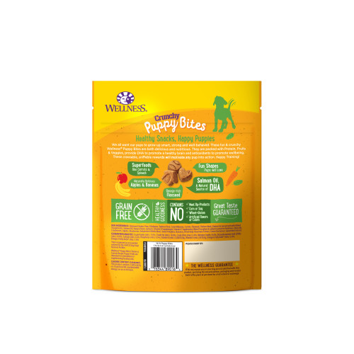 Wellness Puppy Bites Crunchy Chicken & Carrots back packaging