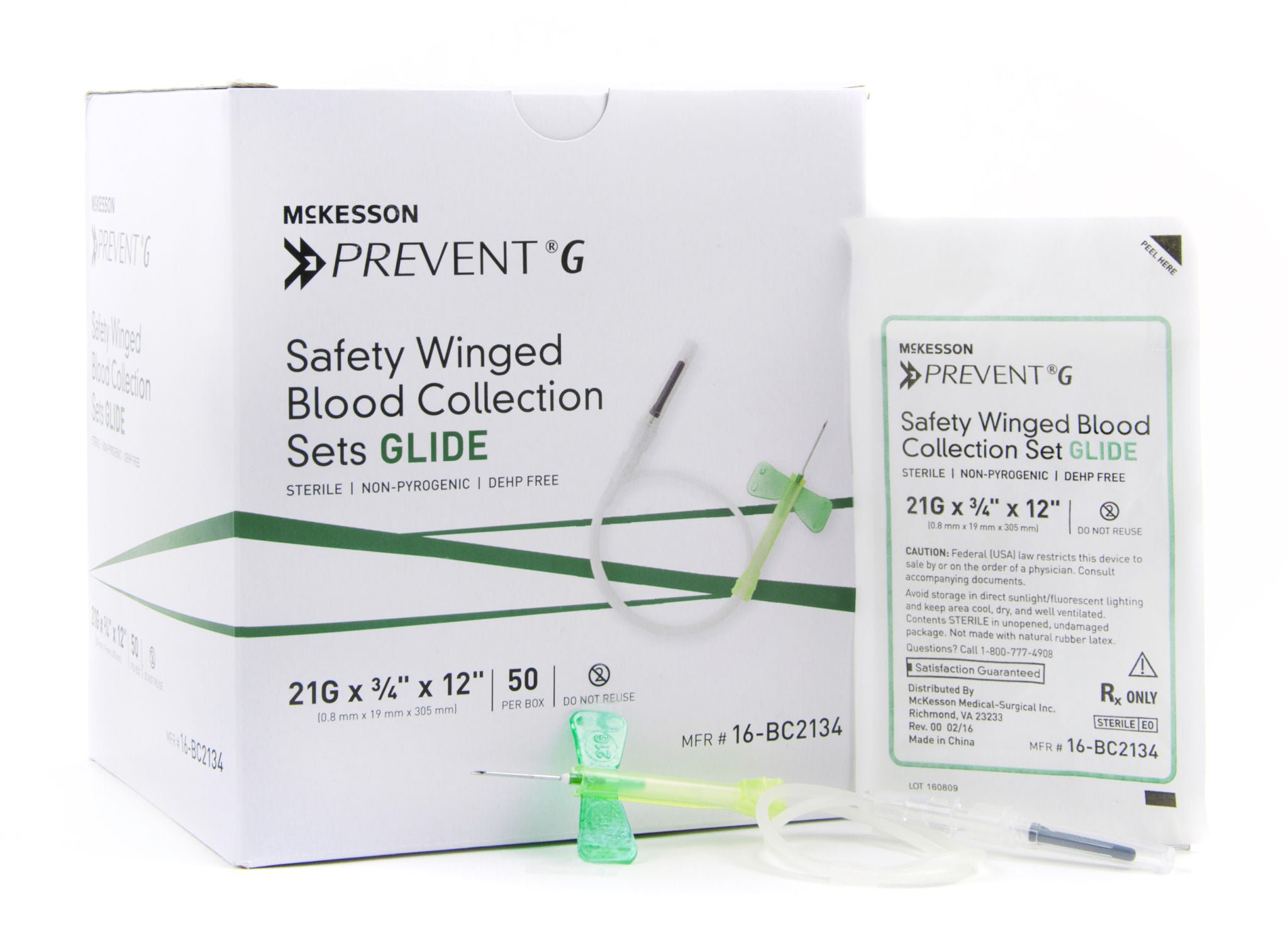 McKesson Prevent® G Blood Collection Set, 21 Gauge, ¾-inch needle length