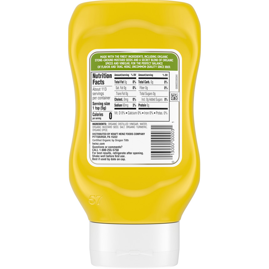  Heinz Organic Yellow Mustard, 20 oz Bottle 