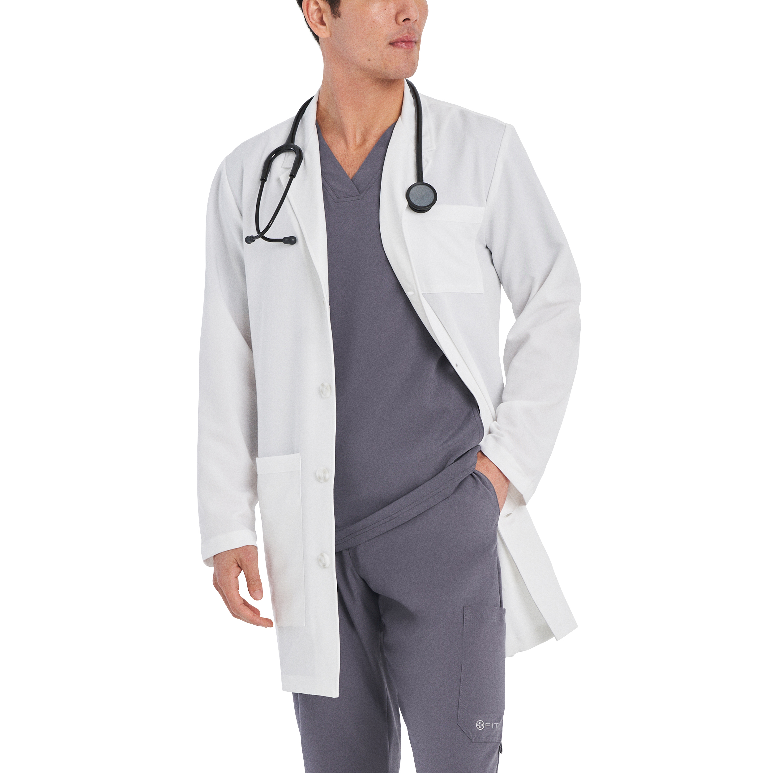 White Cross V-Tess Men&#8216;s 5-Pocket Full-Length Tablet White Coat-White Coats