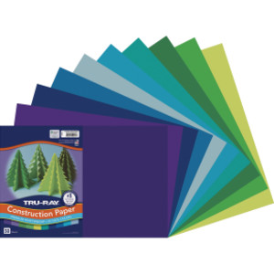 Construction Paper, Heavyweight, Cool Assorted, 12" x 18", 50 Sheets