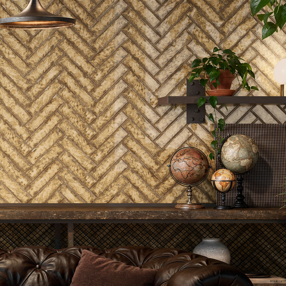 Gaudi React Brick Gold 2-3/8 in. x 9-3/4 in. Porcelain Floor and Wall Tile