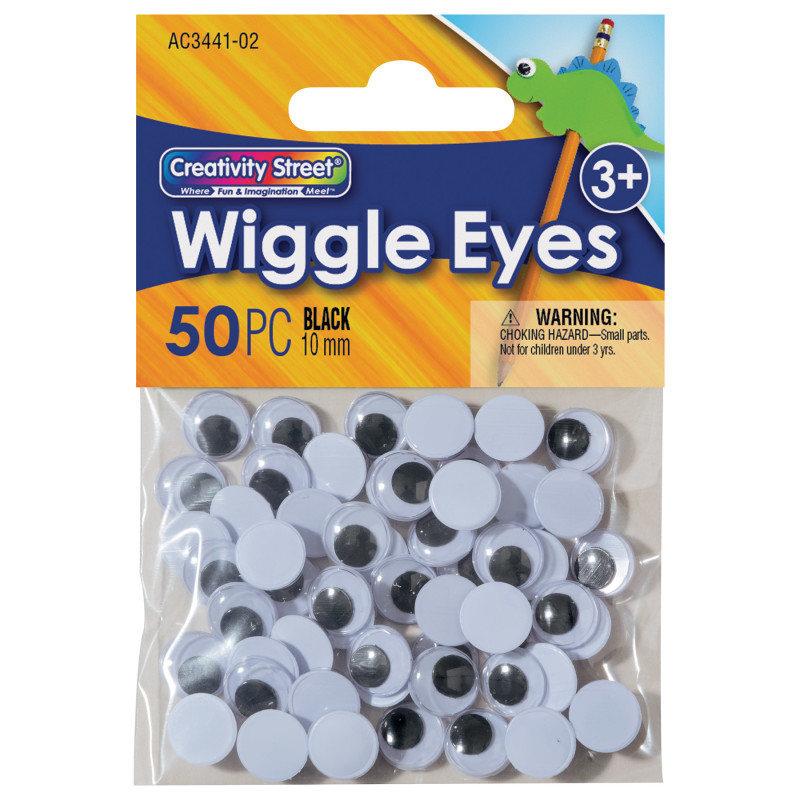 Wiggle Eyes, Black, 10 mm, 50 Pieces