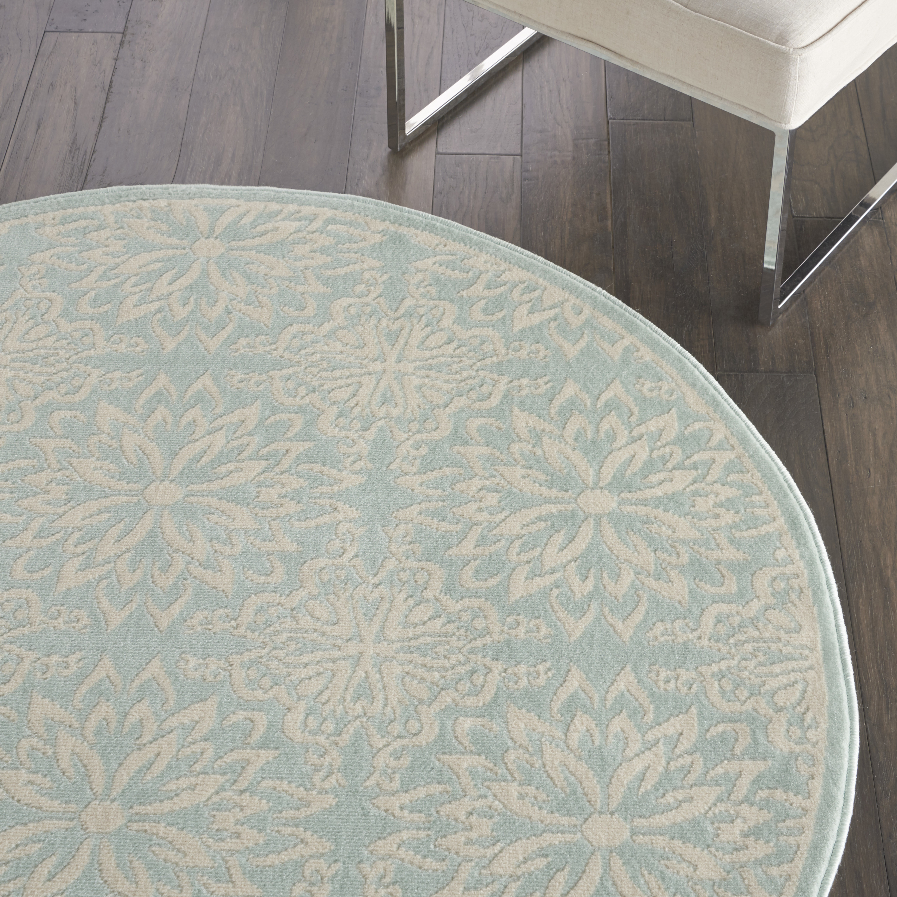 Nourison Jubilant 5'3" x Round Ivory Green Farmhouse Indoor Rug