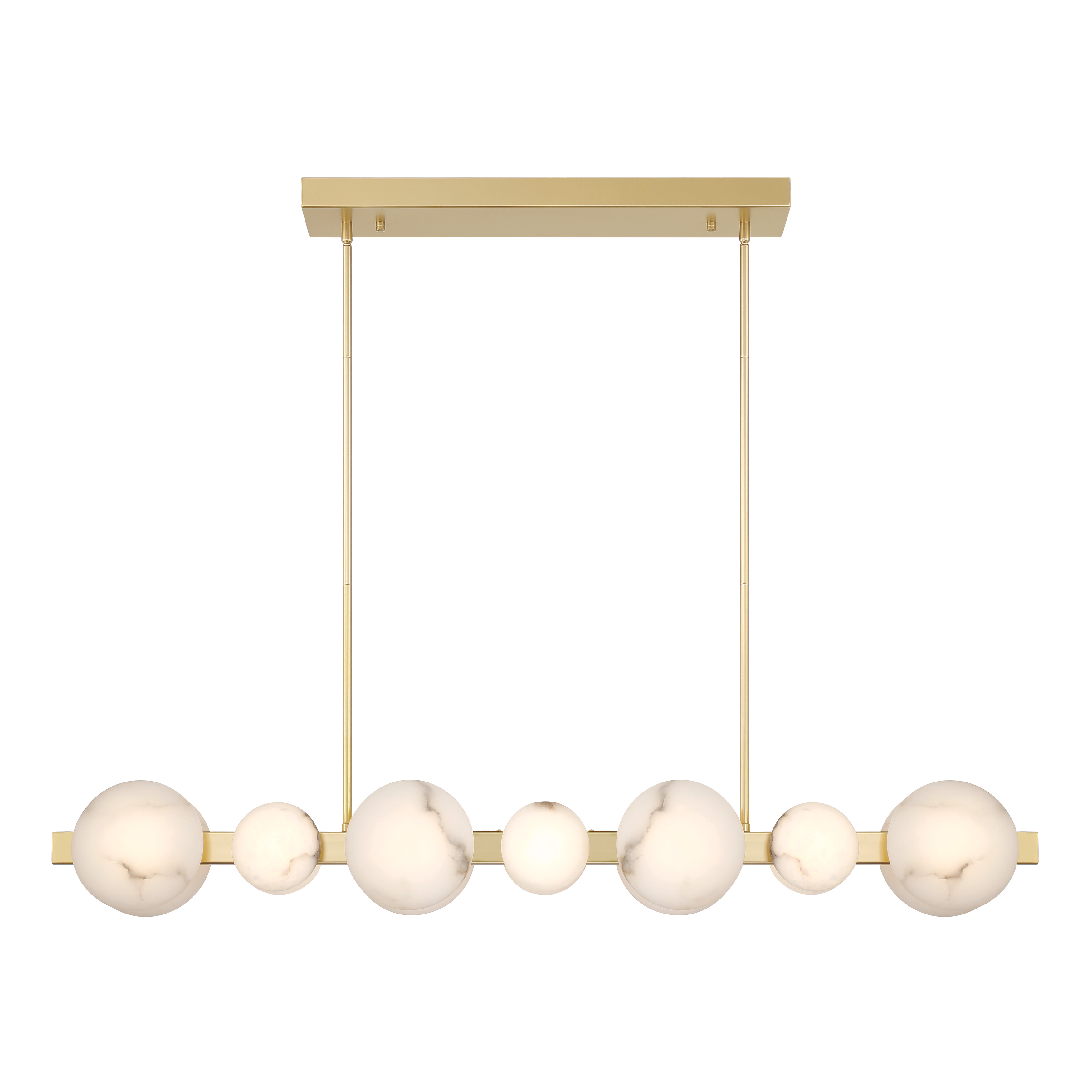 The Zill brings sophisticated modern elegance with 14 integrated LEDs housed in natural alabaster shades. Its 48-inch linear design and warm Lily Gold finish create a luxurious focal point perfect for kitchen islands and dining tables. - alternate view