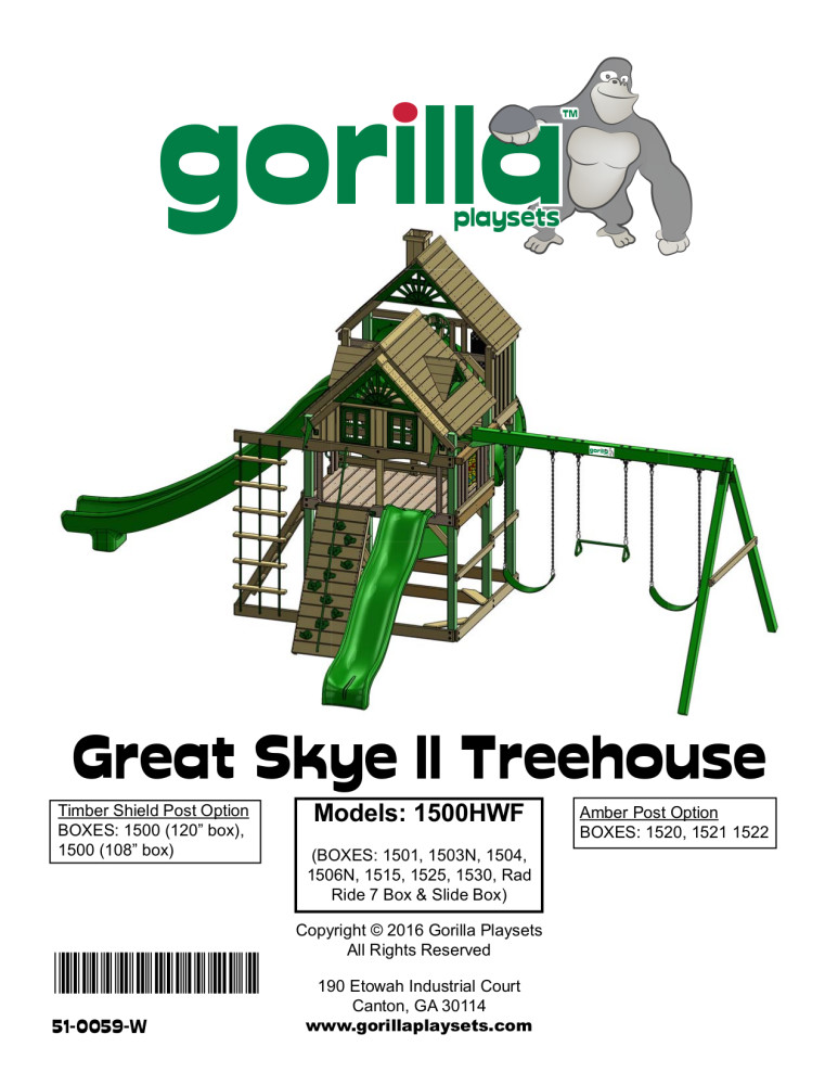 Gorilla Playsets Great Skye II Treehouse Wooden Swing Set with 2 Swing