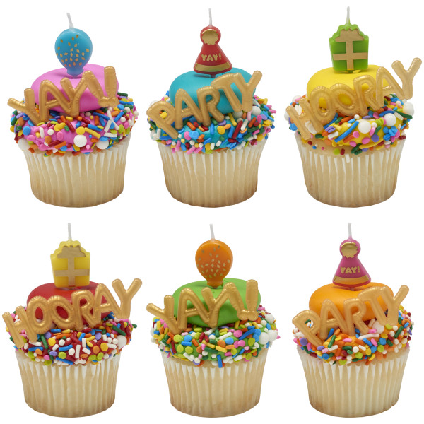Mini Gold Balloon Words Cupcake Layon