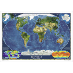 World Satellite Map, Laminated, 43.5" x 30.5"