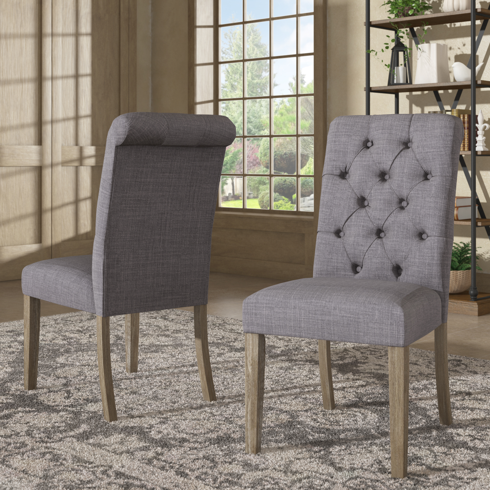 Tufted Rolled Back Parsons Chairs (Set of 2)