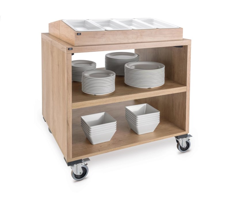 Cutlery dispenser 71 x 33.5 cm with oak finish for four pans GN 1/3