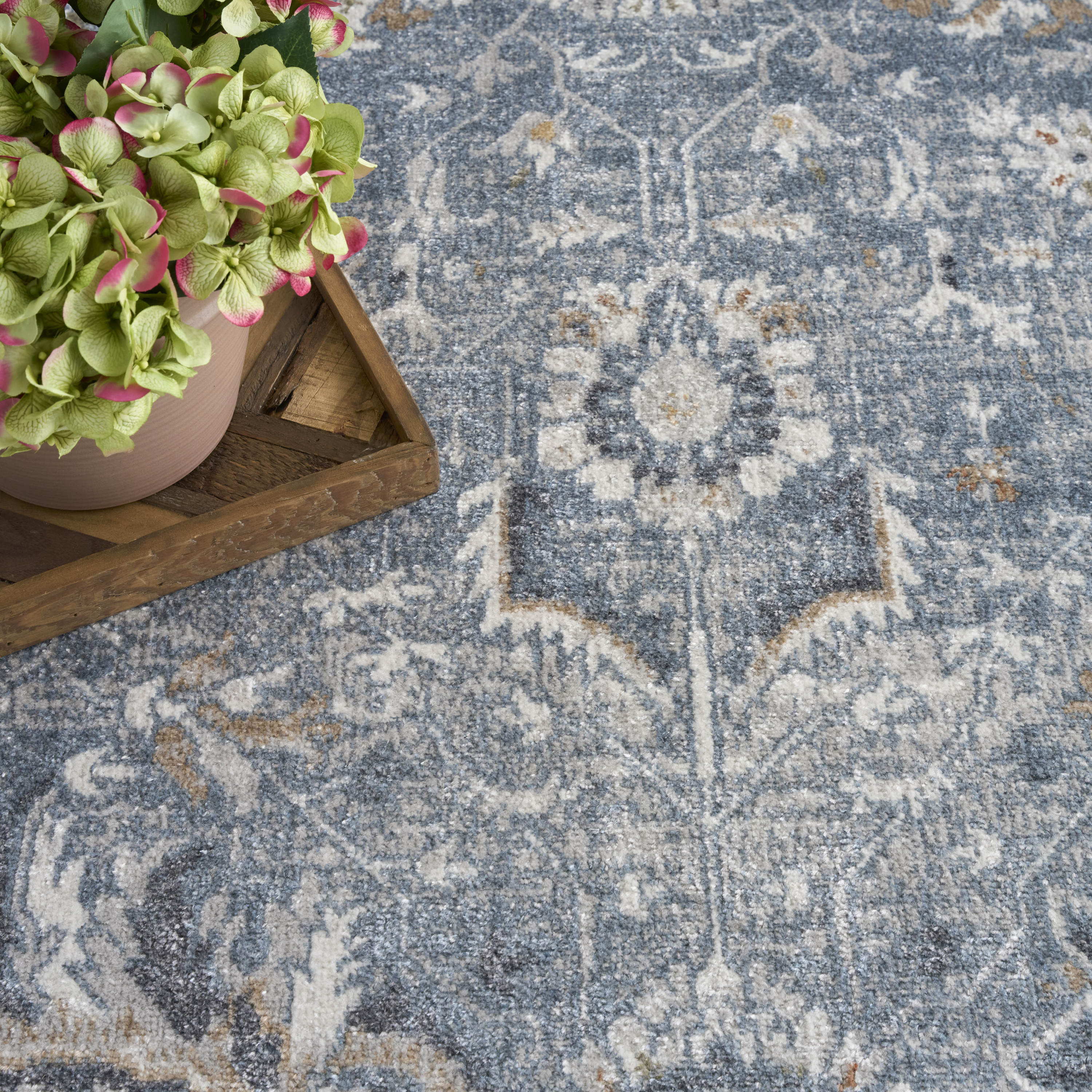 Nourison Astra Machine Washable 4' x 6' Blue Vintage Indoor Rug