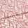 White fabric with coral-pink angular, brushlike linear pattern, folded over itself; fabric lies flat, close-up studio view showing texture and repeating print.