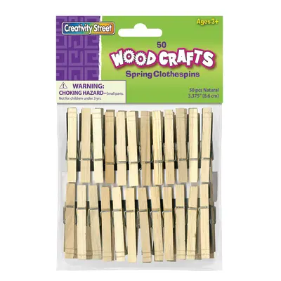 Creativity Street Spring Clothespins, Natural, Extra-Large, 3-3/8", 50 Pieces