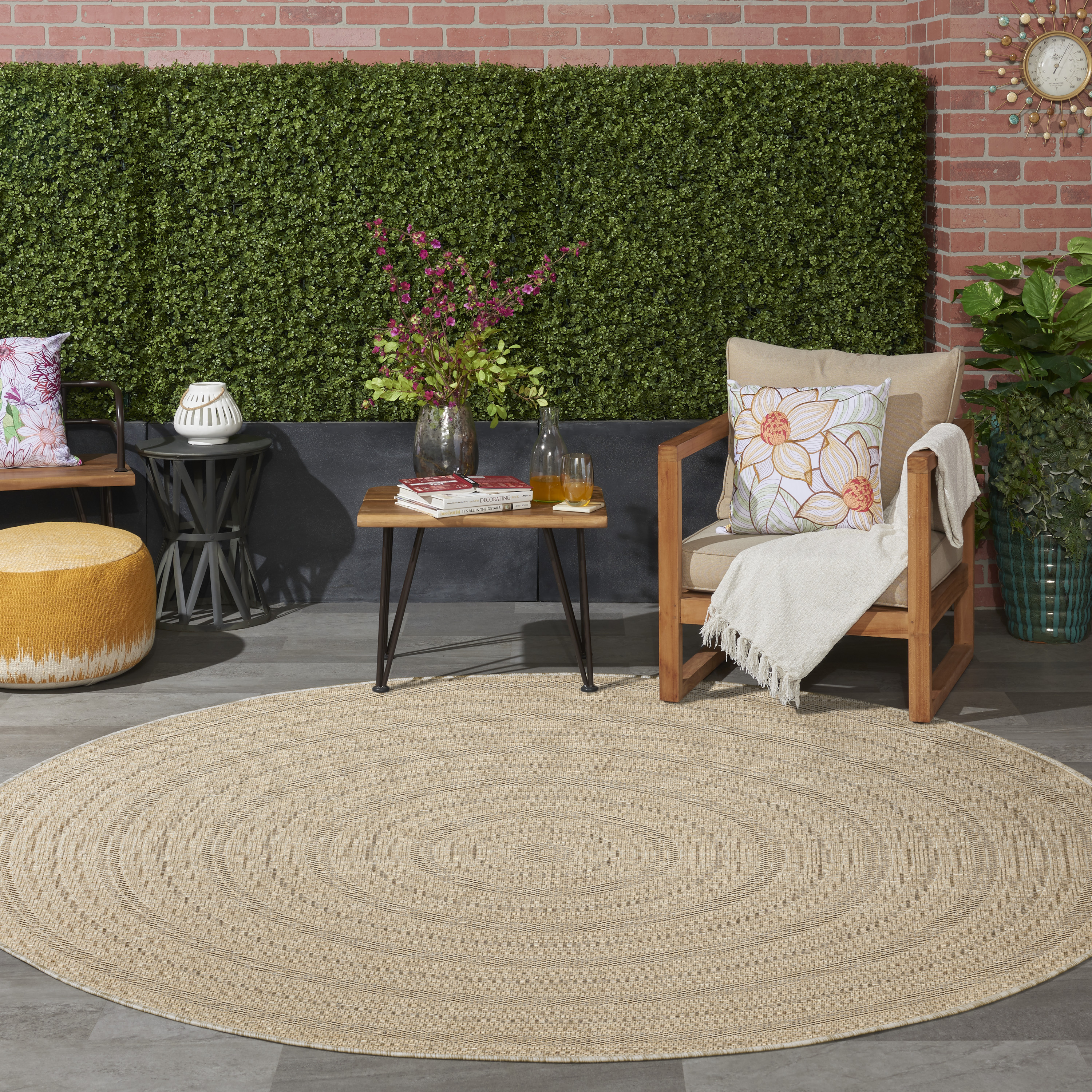 Nourison Tulum 8' x Round Taupe Grey Outdoor Rug