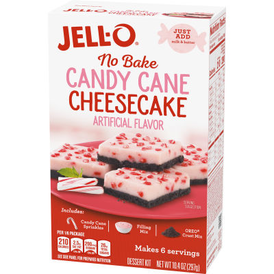 Jell-O No Bake Candy Cane Cheesecake Dessert Kit Candy Cane Sprinkles, Filling Mix & Oreo Crust Mix, 10.4 oz Box