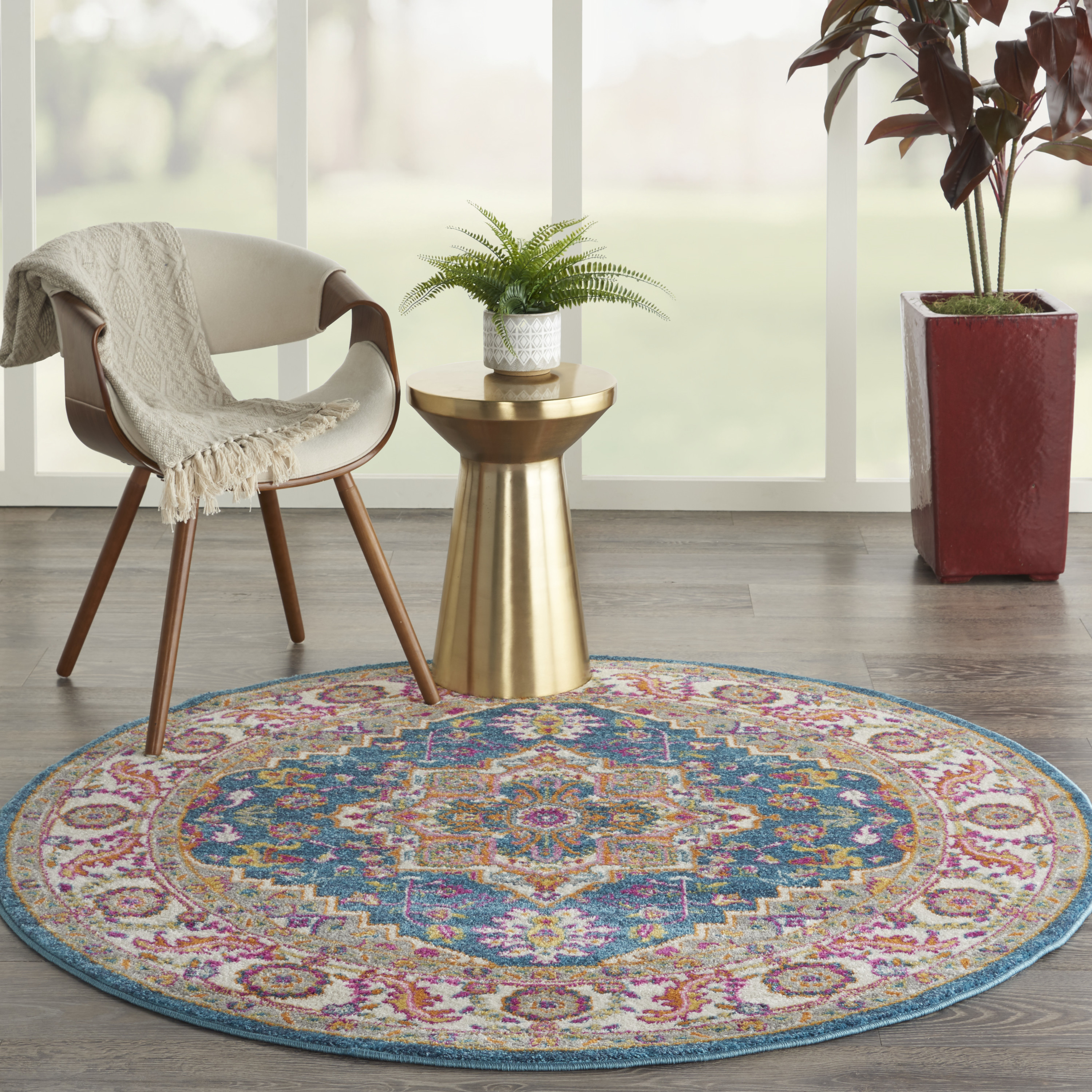 Nourison Passion 4' x Round Teal Multicolor Bohemian Indoor Rug