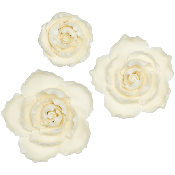 Ruffled Edge Rose Assortment - Red 3 Free Gum Paste Flowers