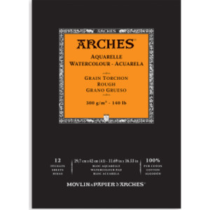 Aquarelle Watercolor Paper Pad, Rough, Natural White, 140lb/300gsm, Glue Binding, 12 Sheet, 11.69x16.53 inch, 1 Count