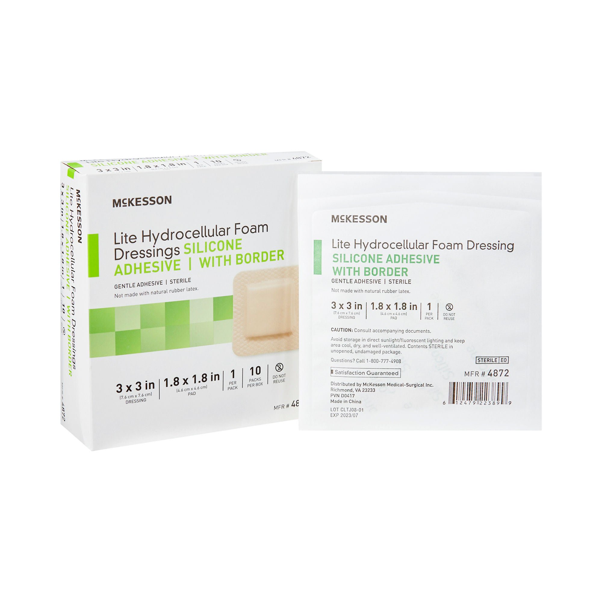 McKesson Lite Hydrocellular Foam Dressings w/ Border & Silicone Adhesive, 3 x 3"