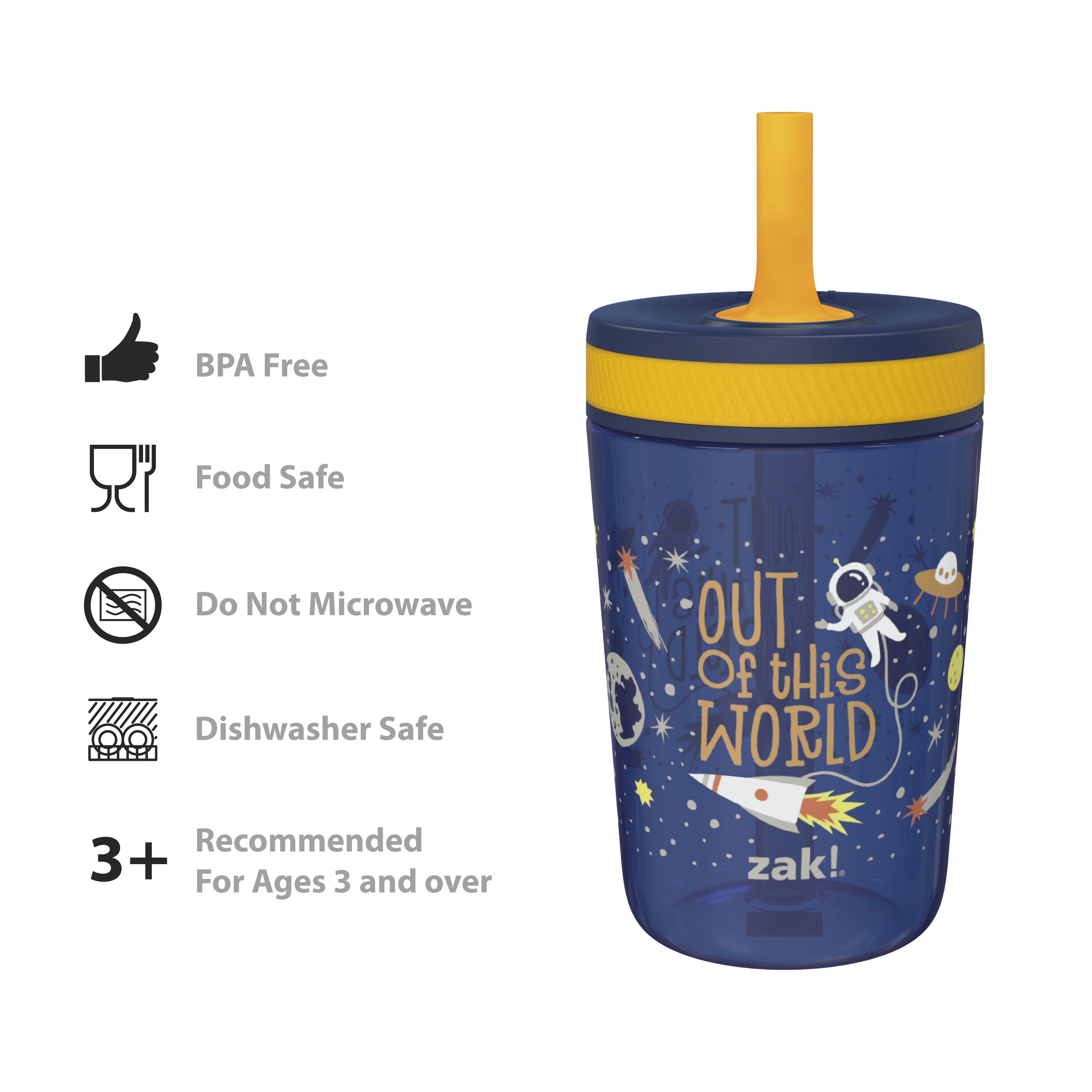Zak Hydration 15  ounce Plastic Tumbler with Lid and Straw, Outer Space, 2-piece set slideshow image 5