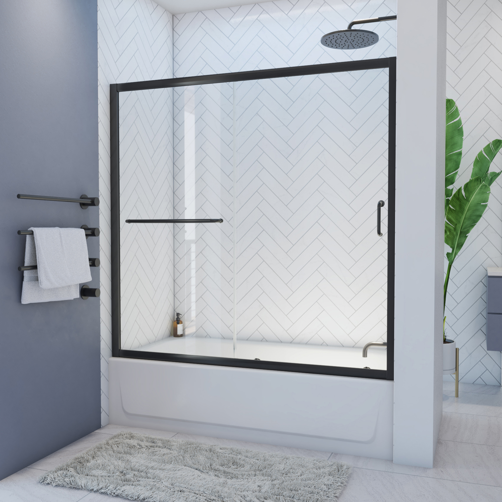 Mahalo 56 - 60 inch W x 58 inch H Semi-Frameless Sliding Tub Door