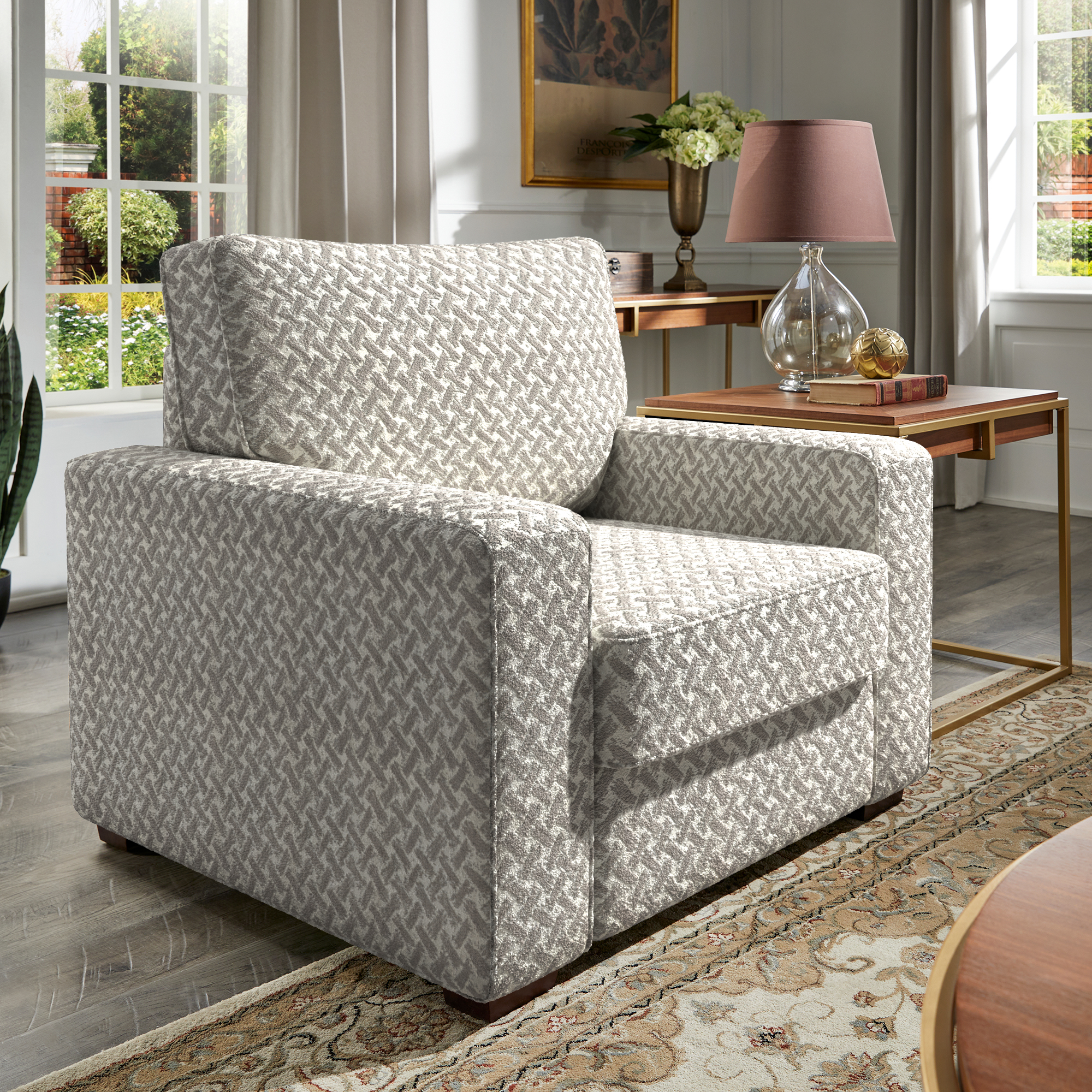 Modern Fabric Upholstered Square Arm Sofa