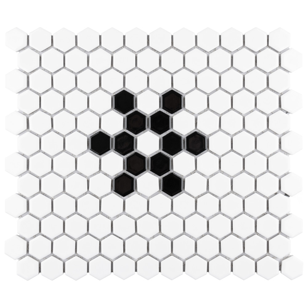 Metro 1″ Hex Glossy White w/Snowflake 10-1/4 in. x 11-7/8 in. Porcelain Mosaic Tile