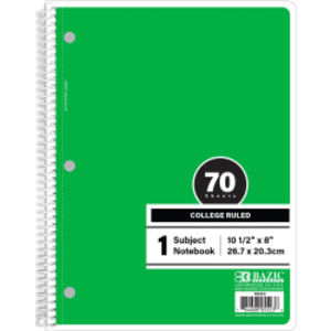 1-Subject Spiral Notebook, College Ruled, 70 Count, Green
