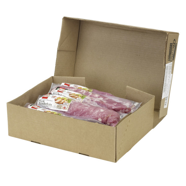 ALWAYS TENDER(r) Pork Tenderloin, Vacuum Packed, 8/1 pc . C1RM - Front Right Open Case (Hi Res)