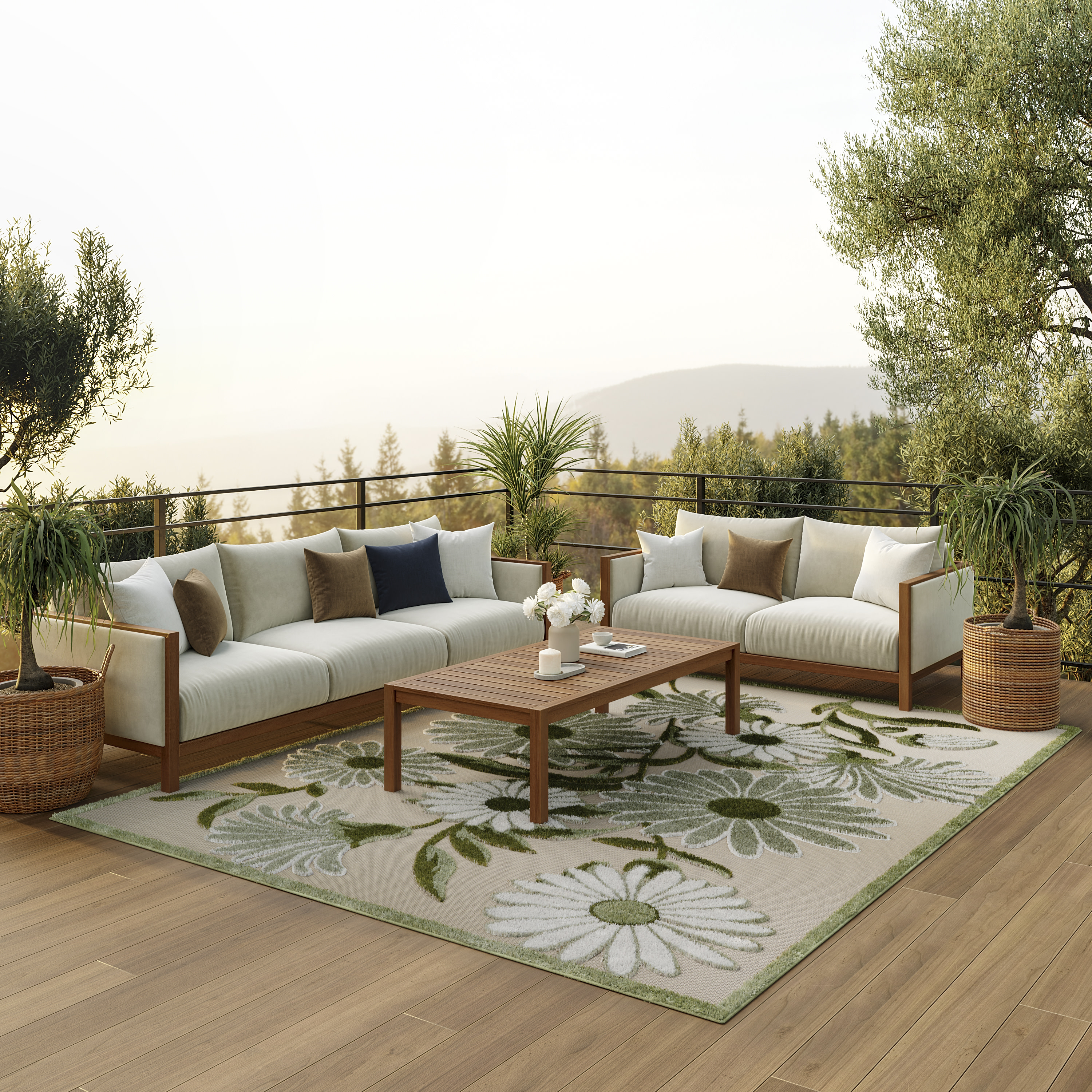 Nourison Aloha 6' x 9' Ivory Green Outdoor Rug
