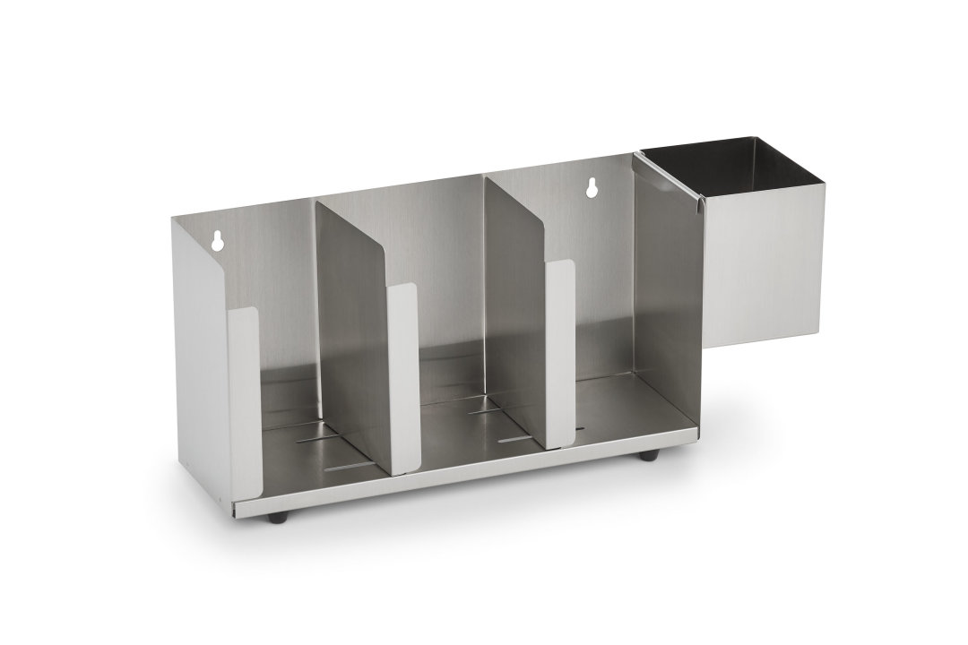 Horizontal lid organizer with three adjustable lid compartments and one straw holder