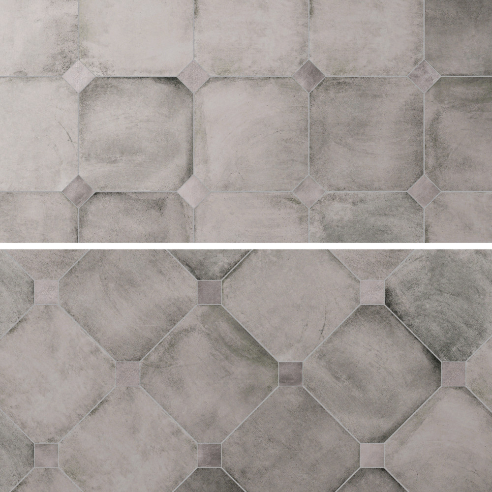 Laverton Octagon Gris with Taco Gris 7-7/8 in. x 7-7/8 in. Porcelain Floor and Wall Tile