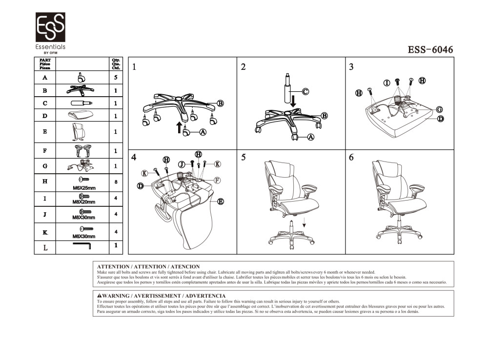 OFM Essentials Collection Ergonomic Executive Bonded Leather Office Chair, in Black (ESS6046