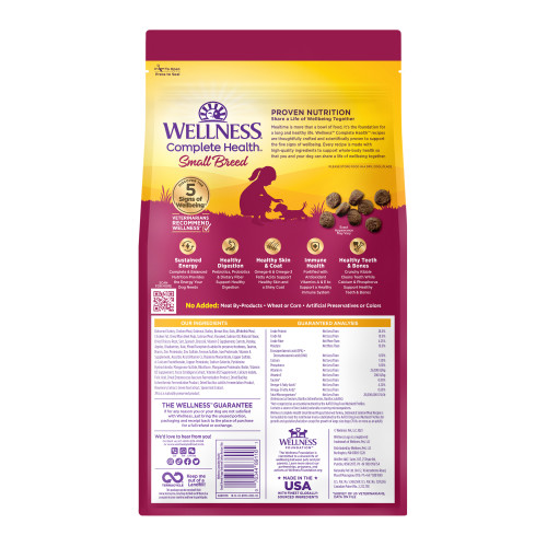 Wellness Complete Health Grained Small Breed Puppy Turkey, Salmon & Oatmeal back packaging